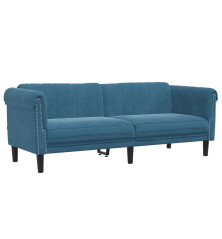 Trivietė sofa, mėlynos spalvos, aksomas