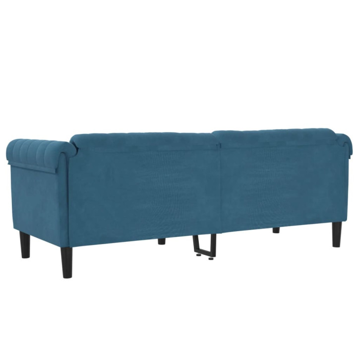 Trivietė sofa, mėlynos spalvos, aksomas