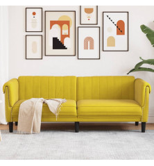 Trivietė sofa, geltonos spalvos, aksomas