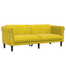 Trivietė sofa, geltonos spalvos, aksomas