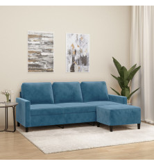 Trivietė sofa su pakoja, mėlynos spalvos, 180cm, aksomas