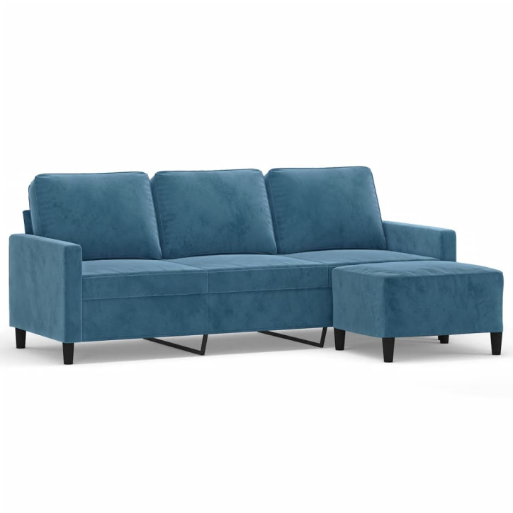 Trivietė sofa su pakoja, mėlynos spalvos, 180cm, aksomas