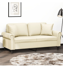 Dvivietė sofa su pagalvėlėmis, kreminė, 140cm, dirbtinė oda