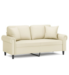 Dvivietė sofa su pagalvėlėmis, kreminė, 140cm, dirbtinė oda