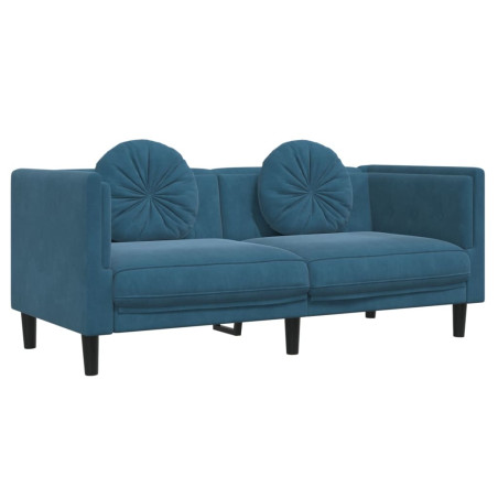 Dvivietė sofa su pagalvėlėmis, mėlynos spalvos, aksomas