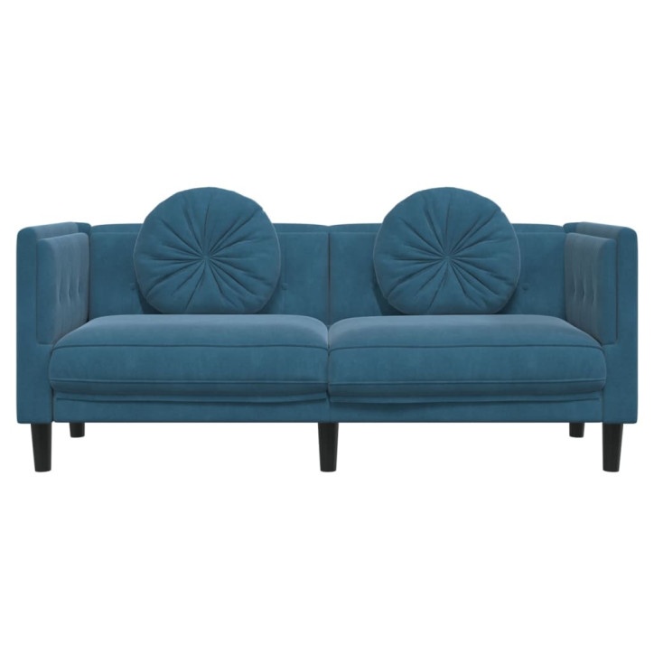 Dvivietė sofa su pagalvėlėmis, mėlynos spalvos, aksomas