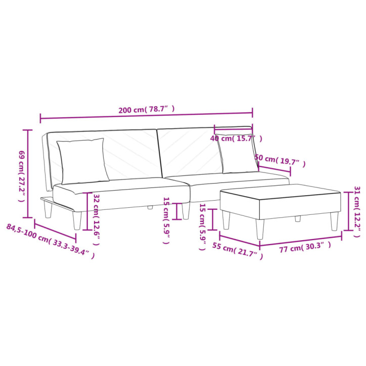 Dvivietė sofa-lova su pagalvėmis ir pakoja, pilka, audinys