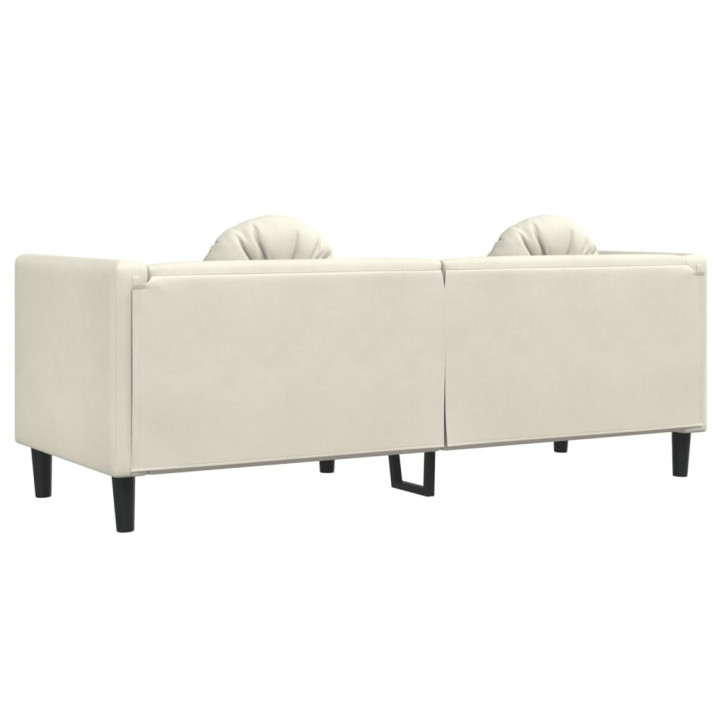 Trivietė sofa su pagalvėlėmis, kreminės spalvos, aksomas