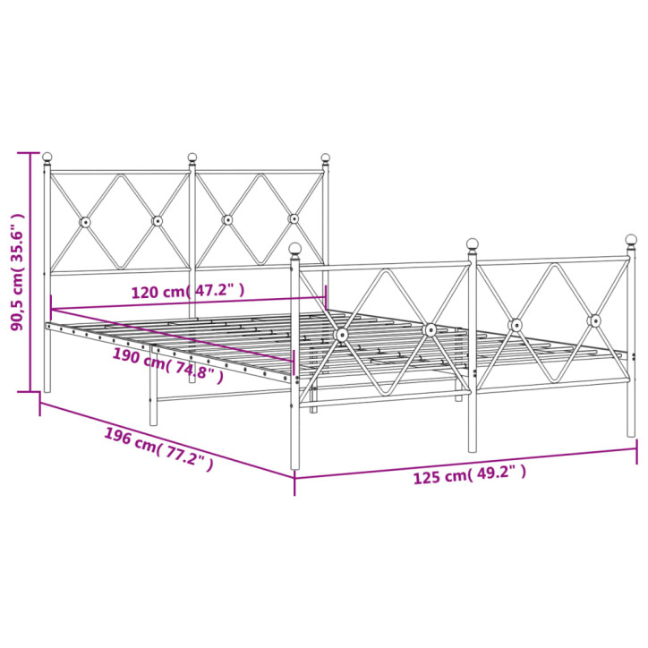 Lovos rėmas su galvūgaliu/kojūgaliu, juodas, 120x190cm, metalas