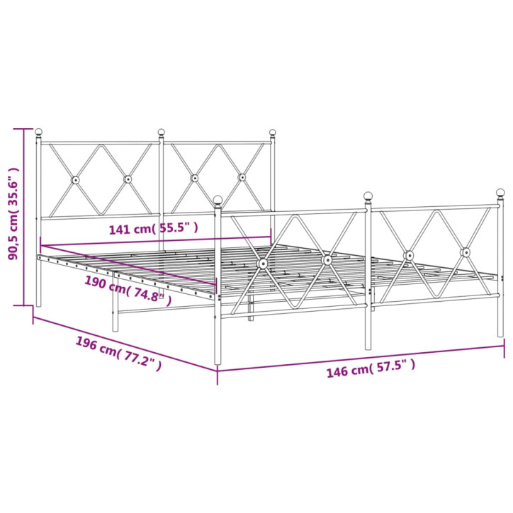 Lovos rėmas su galvūgaliu/kojūgaliu, juodas, 140x190cm, metalas