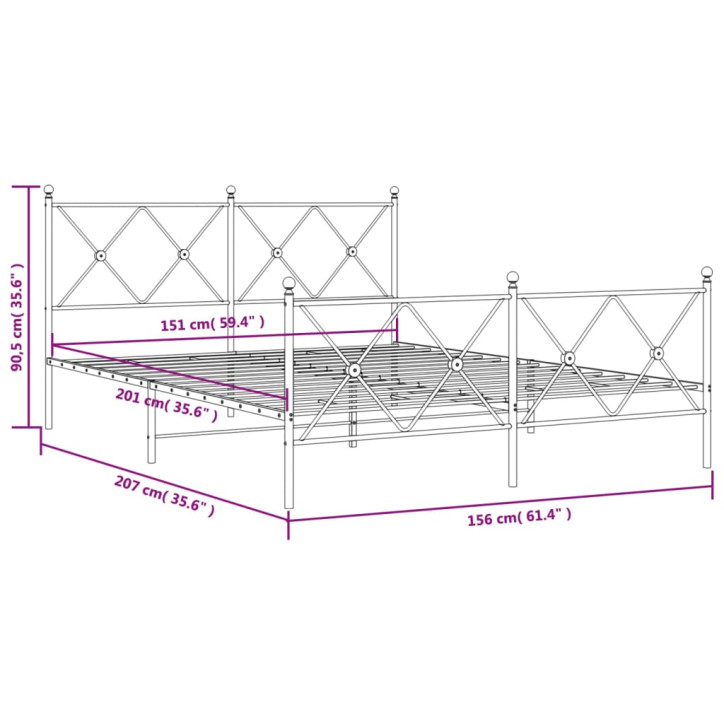 Lovos rėmas su galvūgaliu/kojūgaliu, juodas, 150x200cm, metalas