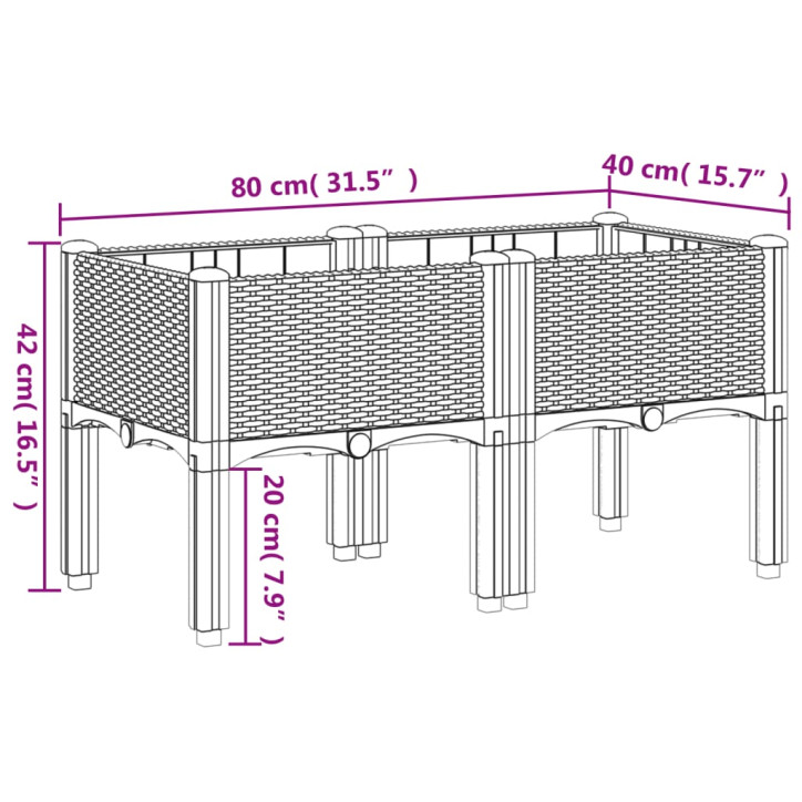 Sodo lovelis su kojomis, baltos spalvos, 80x40x42cm, PP