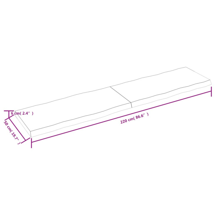 Stalviršis, 220x50x(2–6)cm, medienos masyvas, su gyvu kraštu