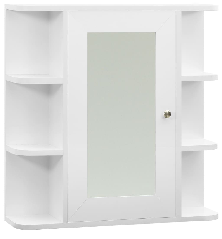 Vonios kambario spintelė su veidrodžiu, balta, 66x17x63cm, MDF