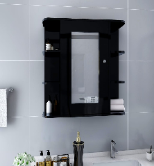 Vonios kambario spintelė su veidrodžiu, juoda, 66x17x63cm, MDF