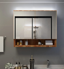 Veidrodinė vonios spintelė su LED, ąžuolo, 80x15x60cm, MDF