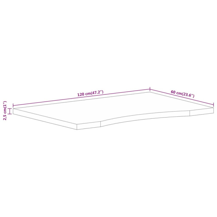 Rašomojo stalo stalviršis su linkiu, 120x60x2,5cm, mango