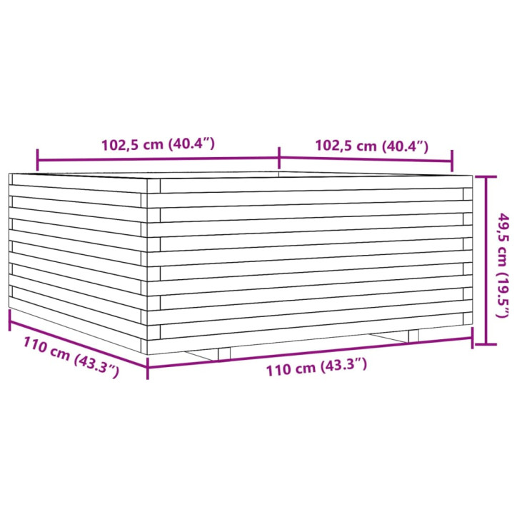 Sodo lovelis, baltas, 110x110x49,5cm, pušies medienos masyvas