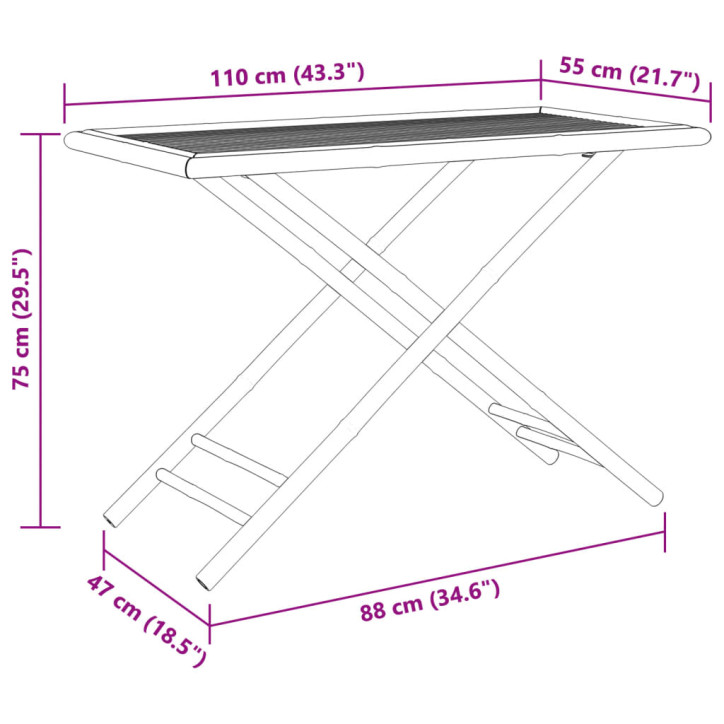 Sulankstomas sodo stalas, 110x55x75cm, bambukas