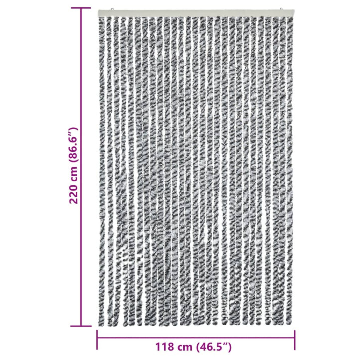 Užuolaida nuo musių, pilka/juoda/balta, 118x220cm, šenilis