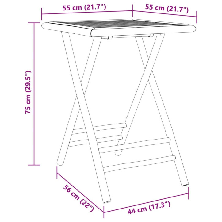 Sulankstomas sodo stalas, 55x55x75cm, bambukas