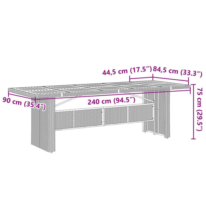 Stalas su stikliniu stalviršiu, pilkas, 240x90x75, poliratanas