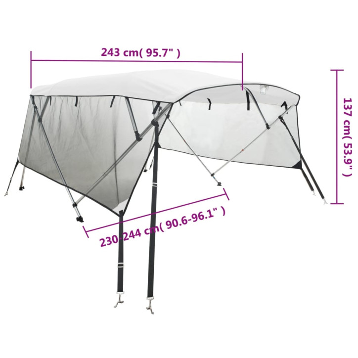 Bimini viršaus stogelis su sienomis, 243x(230-244)x137cm