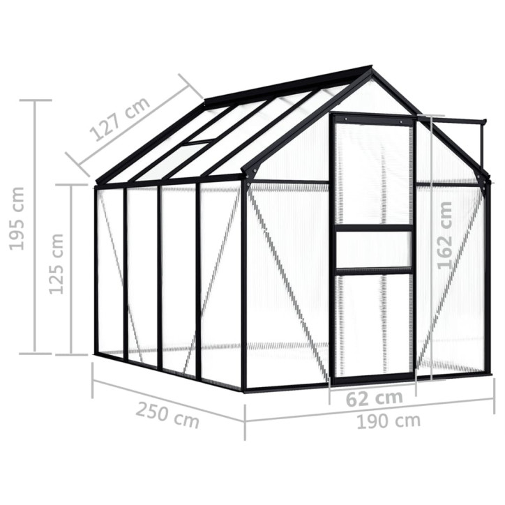 Šiltnamis, antracito spalvos, aliuminis, 4,75m²