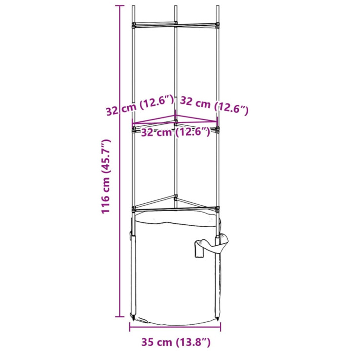 Pomidorų narvas su augalų maišeliu, 2vnt., 116cm, plienas ir PP