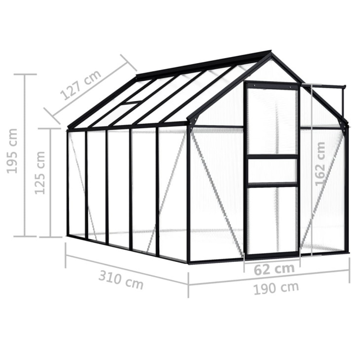 Šiltnamis, antracito spalvos, aliuminis, 5,89 m²