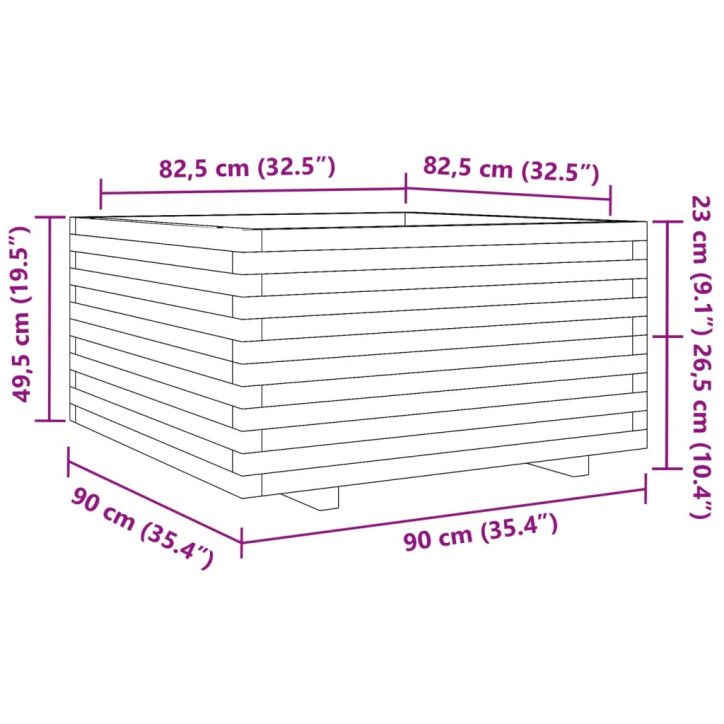 Sodo lovelis, baltas, 90x90x49,5cm, pušies medienos masyvas