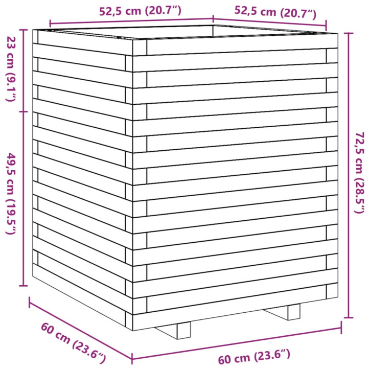 Sodo lovelis, baltas, 60x60x72,5cm, pušies medienos masyvas