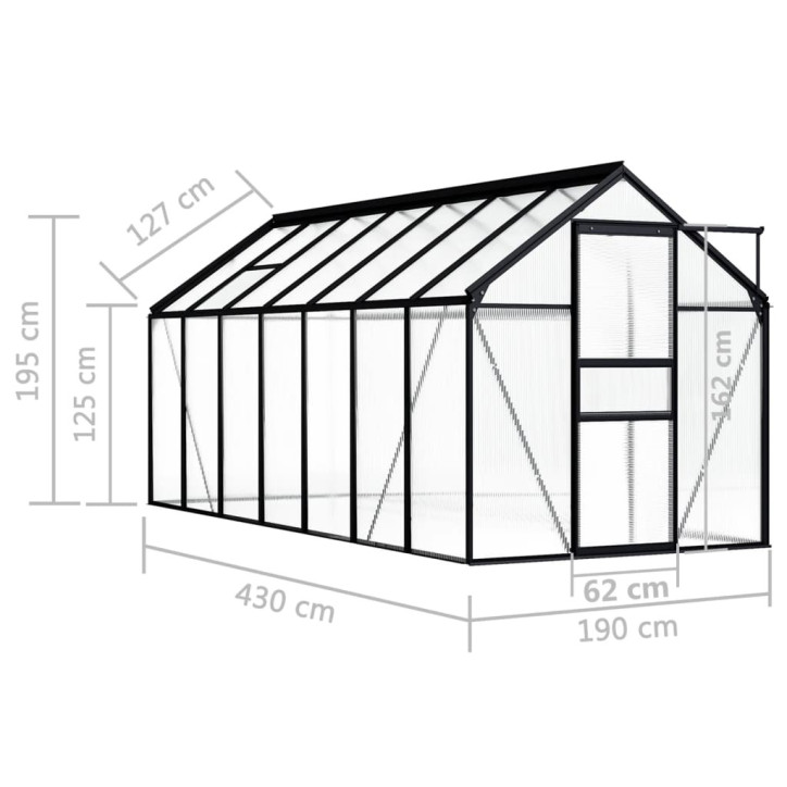 Šiltnamis, antracito spalvos, aliuminis, 8,17m²