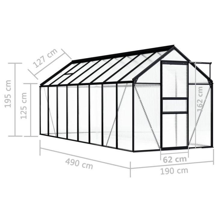 Šiltnamis, antracito spalvos, aliuminis, 9,31m²