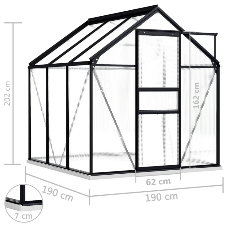 Šiltnamis su pagrindo rėmu, antracito, aliuminis, 3,61m²