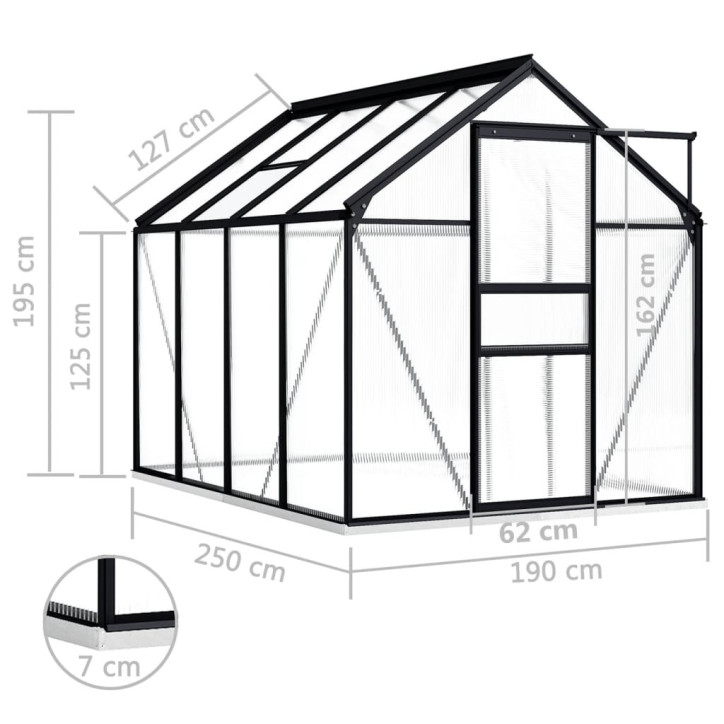 Šiltnamis su pagrindo rėmu, antracito spalvos, aliuminis, 4,75m²