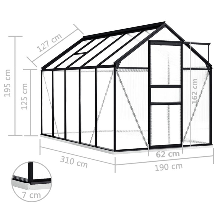 Šiltnamis su pagrindo rėmu, antracito, aliuminis, 5,89m²