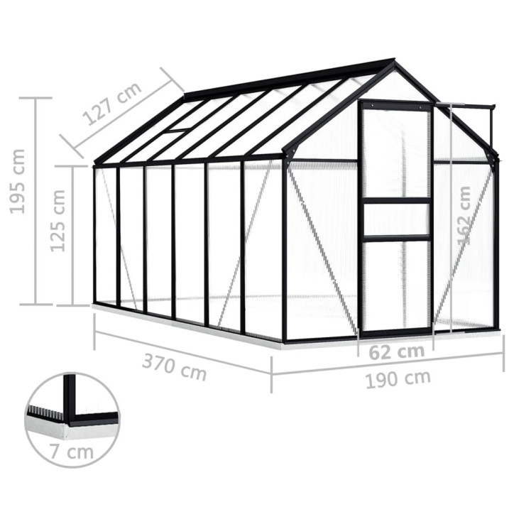 Šiltnamis su pagrindo rėmu, antracito, aliuminis, 7,03 m²