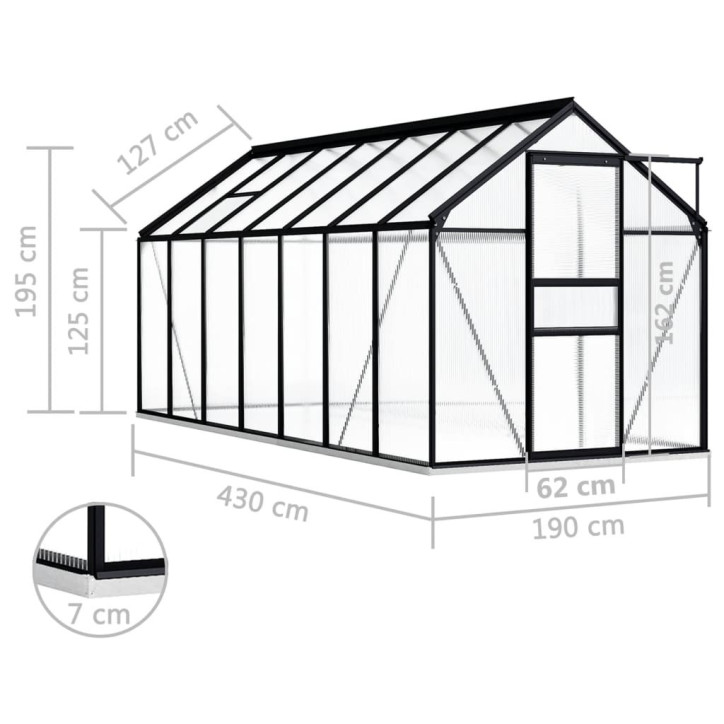 Šiltnamis su pagrindo rėmu, antracito, aliuminis, 8,17 m²