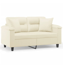 Dvivietė sofa su pagalvėlėmis, kreminė, 120cm, dirbtinė oda