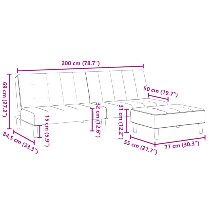 Dvivietė sofa-lova su pakoja, šviesiai pilkos spalvos, audinys