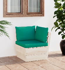 Kampinė sodo sofa iš palečių su pagalvėlėmis, impregnuota eglė