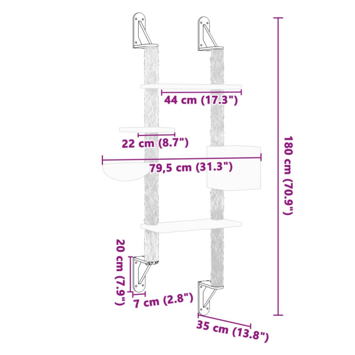 Draskyklė katėms su draskymo stovu, šviesiai pilka, 180cm