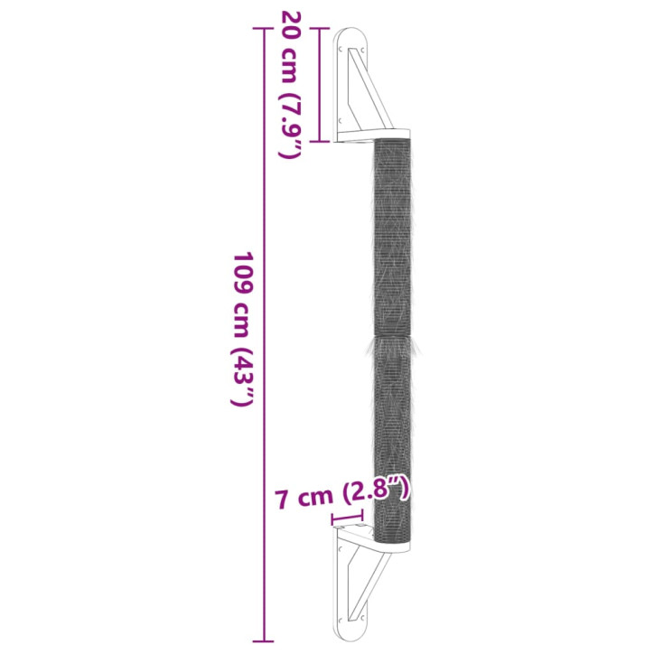 Prie sienos montuojamas draskymo stovas katėms, 109cm, sizalis