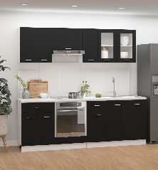 Virtuvės spintelių komplektas, 8 dalių, juodos spalvos, MDP