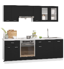 Virtuvės spintelių komplektas, 8 dalių, juodos spalvos, MDP