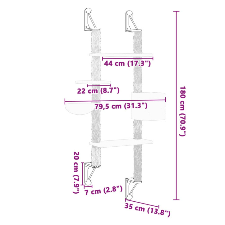 Draskyklė katėms su draskymo stovu, tamsiai pilka, 180cm