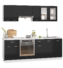 Virtuvės spintelių komplektas, 8 dalių, juodas, MDP, blizgus