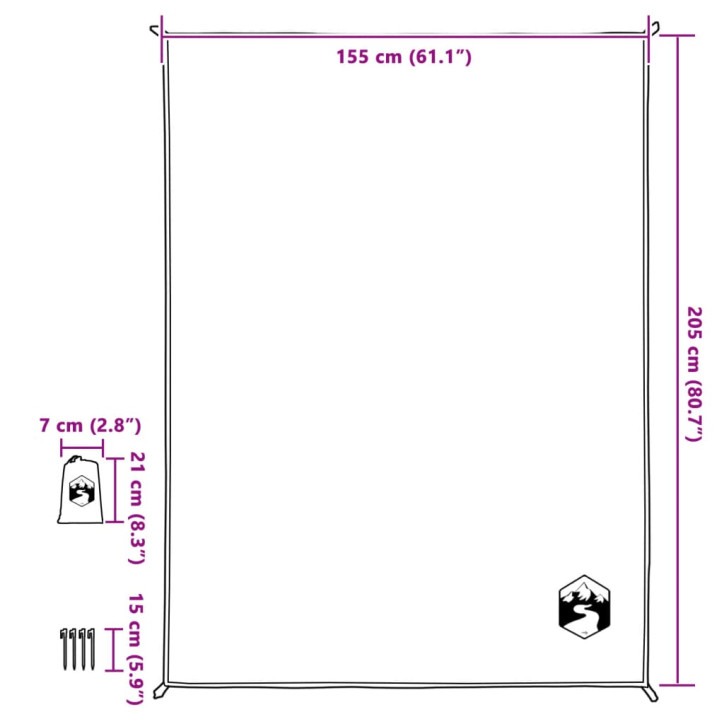 Iškylų paklotas su kuoliukais, žalios spalvos, 205x155cm