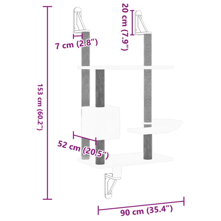 Draskyklė katėms su draskymo stovu, šviesiai pilka, 153cm